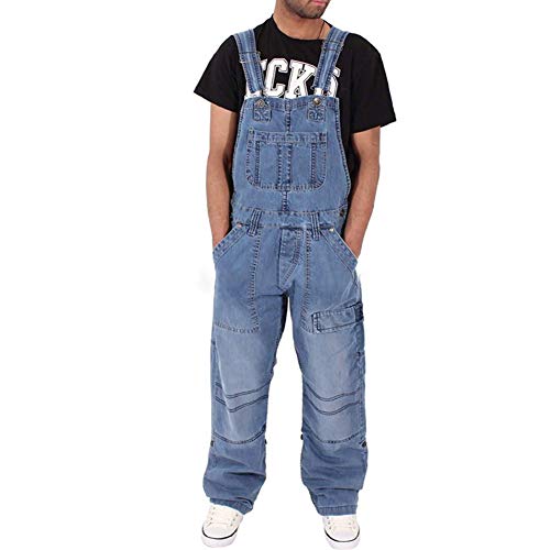 FANSU Herren Jeans Latzhose Overall, Arbeitshosen Lange Jeanshose Retro Denim Arbeitslatzhose Jumpsuit Destroyed Ripped Multifunktion Hose Arbeitskleidung (L,Hellblau) von FANSU