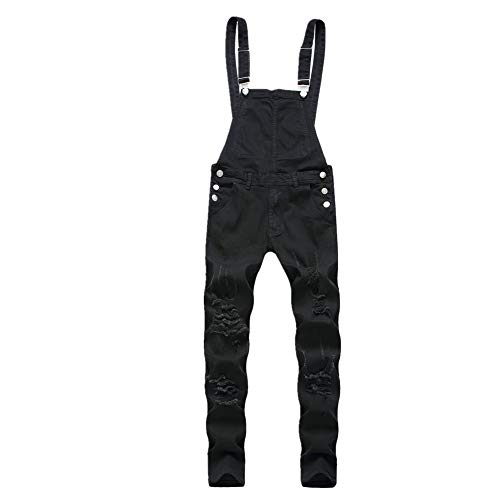 FANSU Herren Jeans Latzhose Overall, Arbeitshosen Lange Jeanshose Retro Denim Arbeitslatzhose Jumpsuit Destroyed Ripped Multifunktion Hose Arbeitskleidung (M,Schwarz) von FANSU