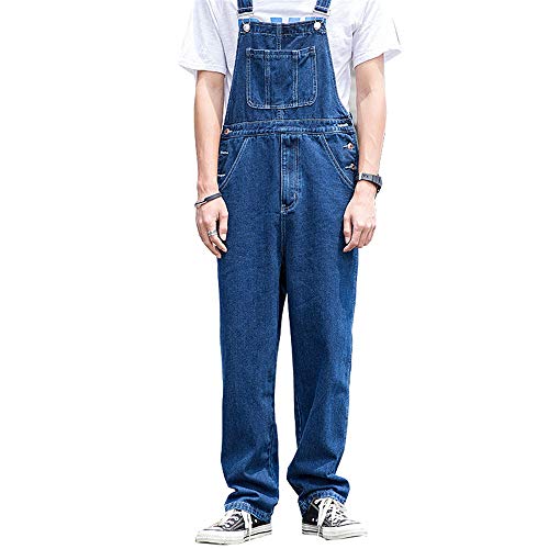 FANSU Herren Jeans Latzhose Overall, Arbeitshosen Lange Jeanshose Retro Denim Arbeitslatzhose Jumpsuit Destroyed Ripped Multifunktion Hose Arbeitskleidung (Navy blau,2XL) von FANSU