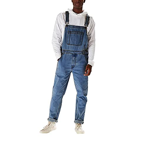 FANSU Herren Jeans Latzhose Overall, Arbeitshosen Lange Jeanshose Retro Denim Arbeitslatzhose Jumpsuit Destroyed Ripped Multifunktion Hose Arbeitskleidung (S,Hellblau) von FANSU