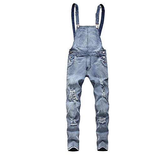 FANSU Herren Jeans Latzhose Overall, Arbeitshosen Lange Jeanshose Retro Denim Arbeitslatzhose Jumpsuit Destroyed Ripped Multifunktion Hose Arbeitskleidung (XL,Hellblau) von FANSU