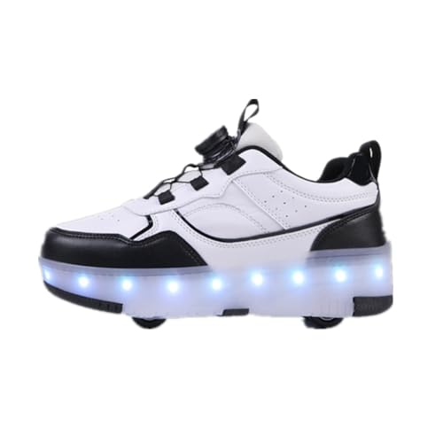 FANSU Jungen Mädchen Schuhe mit 4 Rollen Skate, Kinder Rollschuhe mit LED Blinkend, Rollen Abnehmbar, Outdoor Skateboardschuhe Einziehbar Komfort Sportschuhe 29-40 EU von FANSU