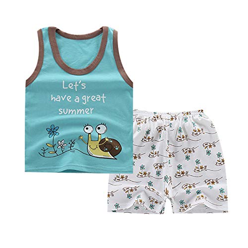 FANSU Kinder Baumwolle Short Pajama Set, Ärmellose Weste Sommer Kurz Kinder Zweiteiliger Schlafanzug Baby Kleinkind Jungen Mädchen Cartoon Nachtwäsche (Gelbgrüne Schnecke,70 cm (4-5.5 Jahre alt)) von FANSU