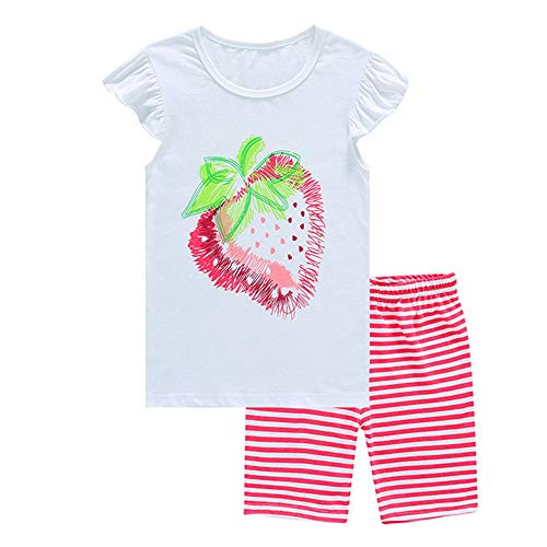 FANSU Kinder Baumwolle Short Pajama Set, Sommer Kurz Kinder Snug-Fit Zweiteiliger Schlafanzug Jahre Baby Bekleidungsset Kleinkind Jungen Mädchen Nachtwäsche (110cm,Rosa Erdbeere) von FANSU