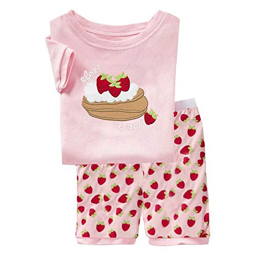 FANSU Kinder Baumwolle Short Pajama Set, Sommer Kurz Kinder Snug-Fit Zweiteiliger Schlafanzug Jahre Baby Bekleidungsset Kleinkind Jungen Mädchen Nachtwäsche (130cm,Rosa Erdbeere) von FANSU