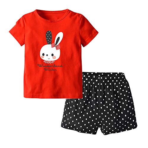 FANSU Kinder Baumwolle Short Pajama Set, Sommer Kurz Kinder Snug-Fit Zweiteiliger Schlafanzug Jahre Baby Bekleidungsset Kleinkind Jungen Mädchen Nachtwäsche 2-7 Jahre (110cm,Rotes Kaninchen) von FANSU