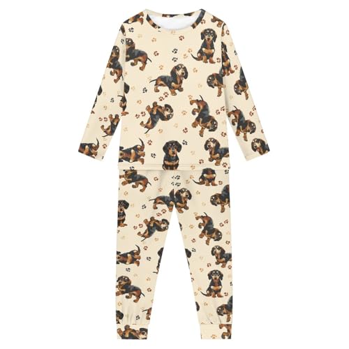 FANSU Kinder Lange Pajama Set, Cartoon-Hundedruck Herbst Lange Ärmel Kinder Snug-Fit Zweiteiliger Schlafanzug Baby Kleinkind Jungen Mädchen Cartoon-Muster Nachtwäsche von FANSU
