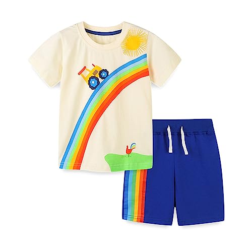 FANSU Kinder Pyjamas Set Jungen Mode-Cartoon Kurzarm Shorts Schlafanzug Zweiteiliger Sommer aus Baumwolle Kurz Kinder Schlafanzüge Bequem Baby Nachtwäsche Set (Regenbogen,110cm) von FANSU