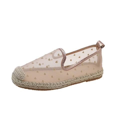 FANSU Liebe Stickerei Espadrilles für Damen, Sommer Geflochten Leinen Espadrilles Damen Casual Slip-on Canvas Schuhe, Atmungsaktiv & Bequem von FANSU