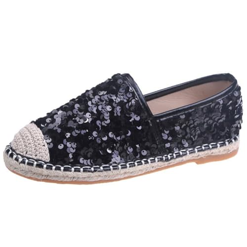 FANSU Mode-Pailletten Espadrilles für Damen, Sommer Geflochten Leinen Espadrilles Damen Casual Slip-on Canvas Schuhe, Atmungsaktiv & Bequem von FANSU