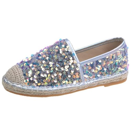 FANSU Mode-Pailletten Espadrilles für Damen, Sommer Geflochten Leinen Espadrilles Damen Casual Slip-on Canvas Schuhe, Atmungsaktiv & Bequem von FANSU