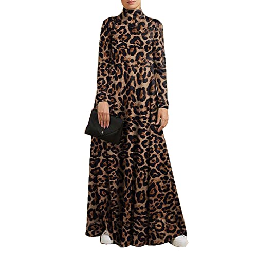 Muslimisches Kleid für Damen Leopard Retro Langes Maxikleid Tunika Kleid Vollständige Bedeckung langärmliges Hoher Kragen Dubai Nahost Robenkleid Winter Kleid von FANSU
