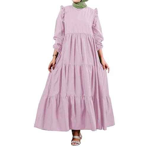FANSU Muslimisches Kleid für Damen Puffärmel Retro Langes Maxikleid Tunika Kleid Vollständige Bedeckung langärmliges süß Dubai Nahost Robenkleid Winter Kleid von FANSU
