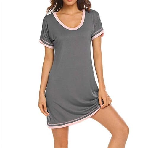 FANSU Nachthemd Damen Kurzarm Einfarbig Nachtwäsche Loungewear Elegant V-Ausschnitt Nachtkleid Bequeme Sommer Sleepshirt Weiche Schlafhemd von FANSU