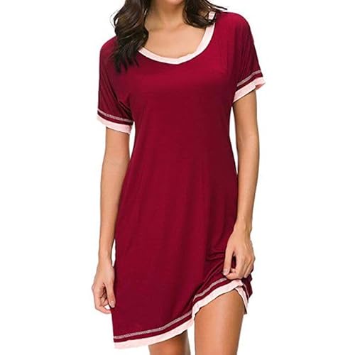 FANSU Nachthemd Damen Kurzarm Einfarbig Nachtwäsche Loungewear Elegant V-Ausschnitt Nachtkleid Bequeme Sommer Sleepshirt Weiche Schlafhemd von FANSU