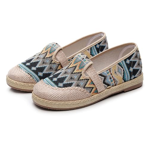 FANSU Retro Weich Espadrilles für Damen, Frühling Sommer Geflochten Leinen Espadrilles Damen Casual Atmungsaktiv & Bequem Slip-on Canvas Schuhe von FANSU