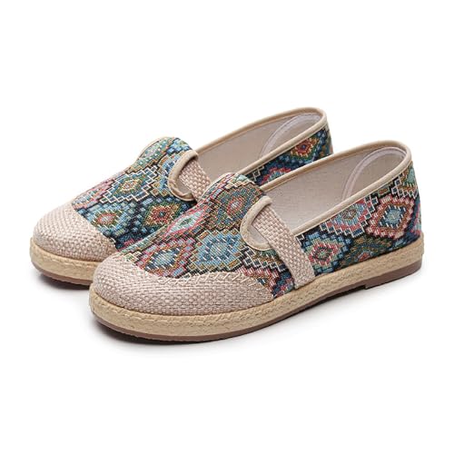FANSU Retro Weich Espadrilles für Damen, Frühling Sommer Geflochten Leinen Espadrilles Damen Casual Atmungsaktiv & Bequem Slip-on Canvas Schuhe von FANSU