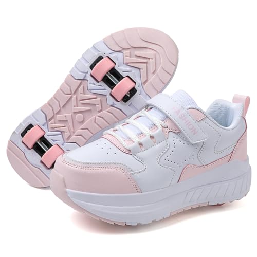 FANSU Schuhe mit Rollen für Jungen Mädchen, Sneaker für Jungen mit 4 Rollen Versenkbarer, Jugend Outdoor Turnschuhe 2-in-1 Roller Schuhe Turnschuhe Skateboardschuhe von FANSU