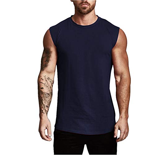 FANSU Sommer Muskelshirt, Herren Sommer Freizeit Slim Sport Tank Top Ärmellos Muskelshirt für Training Gym Fitness Tops (L,Marine) von FANSU