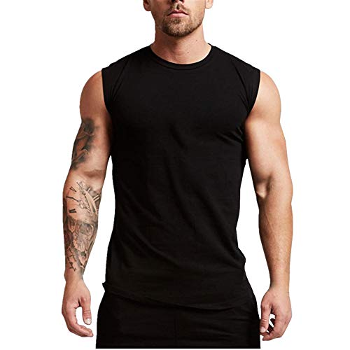 FANSU Sommer Muskelshirt, Herren Sommer Freizeit Slim Sport Tank Top Ärmellos Muskelshirt für Training Gym Fitness Tops (M,schwarz) von FANSU