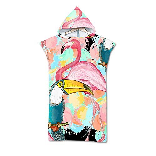 FANSU Strand Poncho Kapuze Flamingo, Badeponcho Mikrofaser Strandtücher Bade Bademantel Schwimmen Surfing Sport Handtuch Badetuch Duschtücher Handtücher Für Damen Herren (75 * 110 cm,Kunst) von FANSU