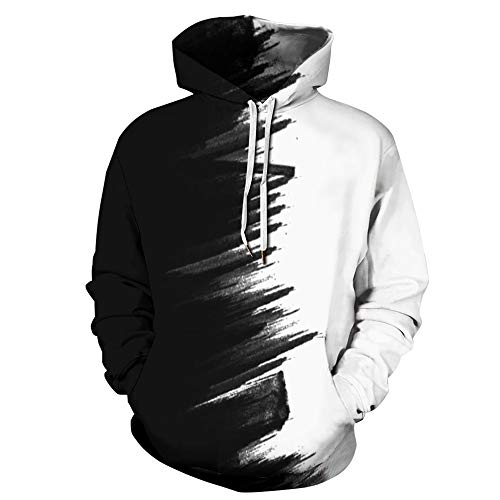 FANSU Unisex 3D Druck Hoodie Herren Damen Kapuzenpullover, Moderne Schwarz Weiß Pullover Sweatshirt Herbst und Winter Langarm Paare Einfach Mode Hoodies Mit Tasche (2XL,Kunst schwarz) von FANSU