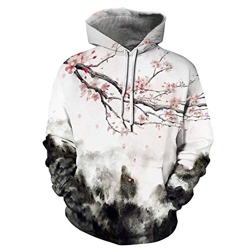 FANSU Unisex 3D Druck Hoodie Herren Damen Kapuzenpullover, Moderne Schwarz Weiß Pullover Sweatshirt Herbst und Winter Langarm Paare Einfach Mode Hoodies Mit Tasche (M,Tinte Pflaume) von FANSU