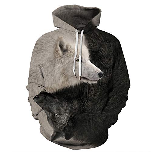 FANSU Unisex 3D Druck Hoodie Herren Damen Kapuzenpullover, Moderne Schwarzweiss-Katze Pullover Sweatshirt Mit Tasche Mode Langarm Paare Hoodies Herbst und Winter (M,Vertraute Abhängigkeit) von FANSU