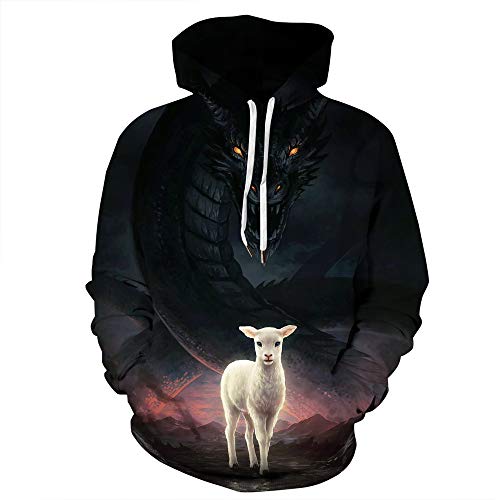 FANSU Unisex Mode 3D Druck Hoodie Herren Damen Kapuzenpullover, Creative Tier Pullover Sweatshirt Herbst und Winter Langarm Paare Hoodies Mit Tasche (M,Böser Drache) von FANSU