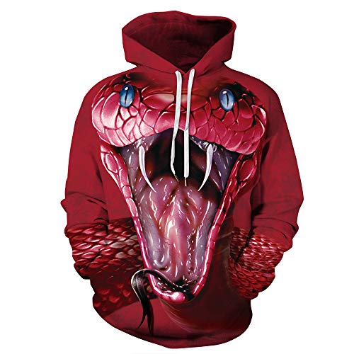 FANSU Unisex Mode 3D Druck Hoodie Herren Damen Kapuzenpullover, Creative Tier Pullover Sweatshirt Herbst und Winter Langarm Paare Hoodies Mit Tasche (S,Rote Pythonschlange) von FANSU