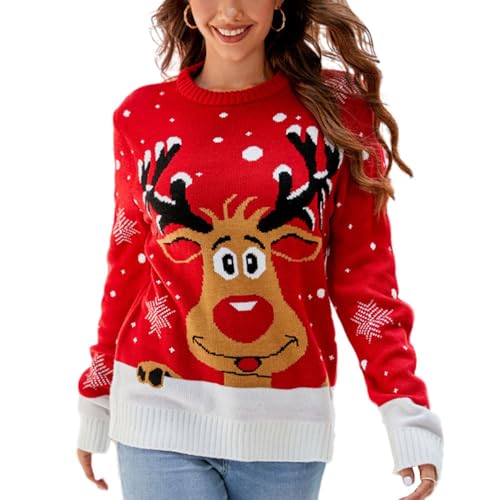 FANSU Weihnachtspullover Damen Süße Weihnachtspulli Christmas Elch-Stil Kuschelpullover Langarm Rundhals Pulloverkleid Weihnachtsmann Druck Winter Sweatshirt für Frau Teenager Mädchen von FANSU