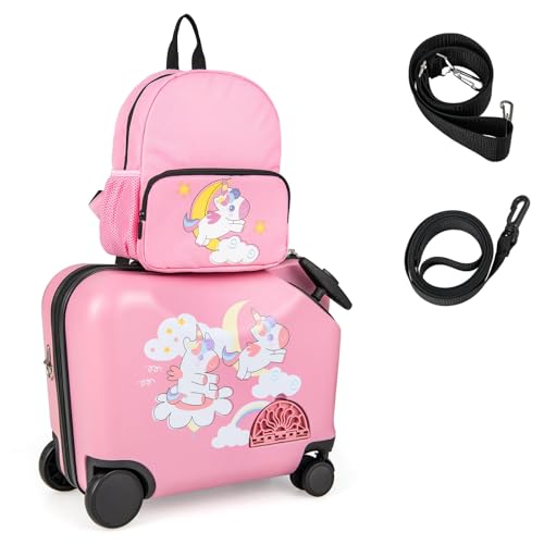 FANTASK Kinderkoffer mit Rucksack, Kinder Kofferset inkl. Kindertrolley und Rucksack, Kindergepäck mit Rollen & wasserdichter Hartschale, Hartschalenkoffer mit Trageg für Jungen Mädchen (Rosa Einhorn) FANTASK Kinderkoffer mit Rucksack, Kinder Kofferset inkl. Kindertrolley und Rucksack, Kindergepäck mit Rollen & wasserdichter Hartschale, Hartschalenkoffer mit Trageg für Jungen Mädchen (Rosa Einhorn) von FANTASK
