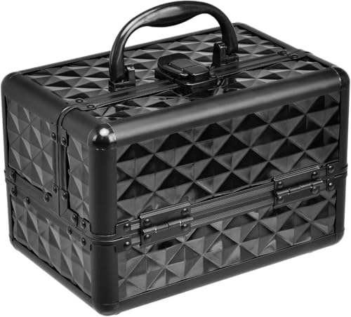 FANTASK Schwarz Kosmetikkoffer Schminkkoffer mit Spiegel, Beauty Case Friseurkoffer 23 x 15 x 18cm, Schmuckkoffer für Damen Multikoffer von FANTASK