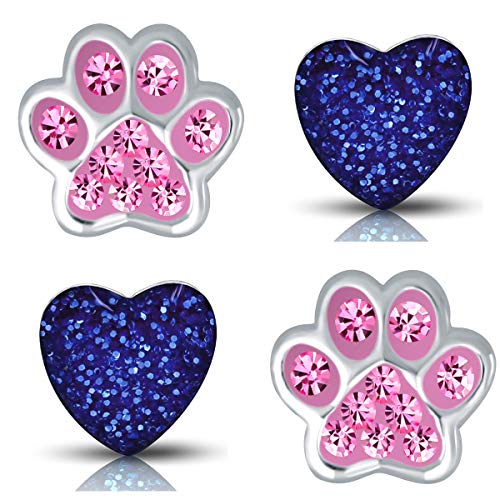 2x Kinder-Ohrringe Mädchen aus echt 925 Sterling Silber Zirkonia Glitzer Pfote Edelstahl Herz (K725+K249) von FANTASTIC NAILS COSMETIC COLLECTIONS