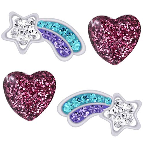 2x Mädchen Kinder Ohrringe aus echt 925 Sterling Silber mit Rundschliff Zirkonia Stern-Schnuppe Edelstahl Herz Kinderschmuck (K952+K160 Kristall Glitzer) von FANTASTIC NAILS COSMETIC COLLECTIONS