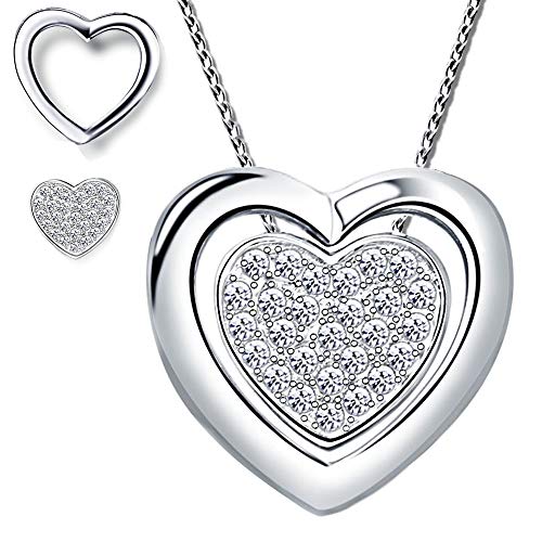 FANTASTIC NAILS COSMETIC COLLECTIONS Damen 4in1 Herz Halskette mit 2 Anhänger aus echt 925 Sterlingsilber Silberkette Frauen (Herzkette K937+V12, 50) von FANTASTIC NAILS COSMETIC COLLECTIONS