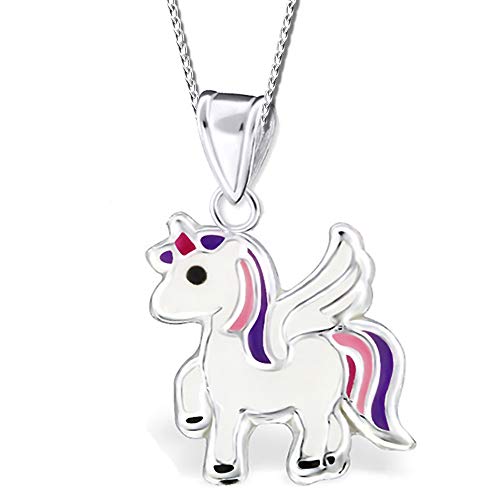 FANTASTIC NAILS COSMETIC COLLECTIONS Mädchen Kinder Halskette 925 Sterling Silber Einhorn Pferde K242o+40cm von FANTASTIC NAILS COSMETIC COLLECTIONS