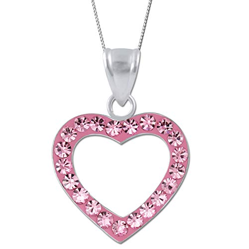 Damen Herz Halskette mit Anhänger echt 925 Sterling Silber mit Zirkonia Mädchen Kleine Kinder Freundin Geschenk Idee K671o Rosa + 40cm von FANTASTIC NAILS COSMETIC COLLECTIONS