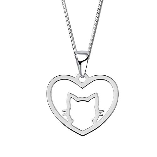 Damen Herz Kette mit Anhänger echt 925 Sterling Silber Kinder Mädchen Frauen Halskette Katze A20Ko + 40cm von FANTASTIC NAILS COSMETIC COLLECTIONS