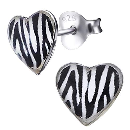 Damen Herz Ohrringe echt 925 Sterling Silber Frauen Ohrstecker Tierfellmuster Zebra Nr.K55 von FANTASTIC NAILS COSMETIC COLLECTIONS