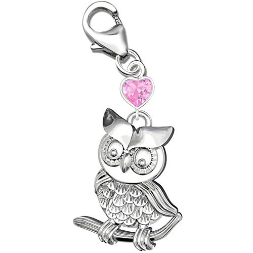 FANTASTIC NAILS COSMETIC COLLECTIONS Damen Mädchen Charm 925 Sterling Silber mit Zirkonia Anhänger Herz Eule Vogel K560o von FANTASTIC NAILS COSMETIC COLLECTIONS