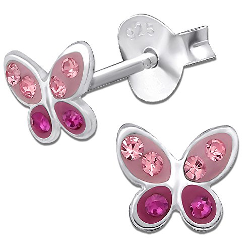 Damen Mädchen Ohrstecker 925 Sterling Silber rosa Schmetterling kleine Kinder Ohrringe K320 von FANTASTIC NAILS COSMETIC COLLECTIONS