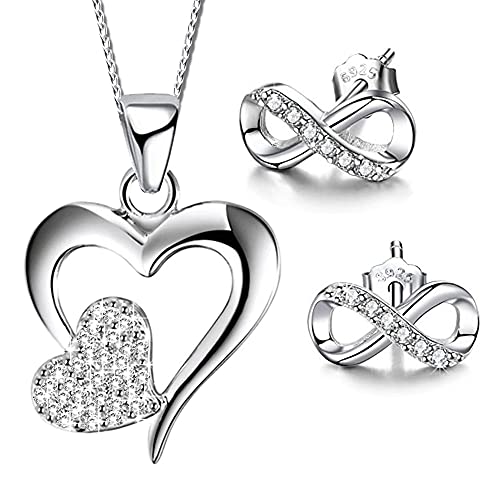 Damen Schmuck-Set echt 925 Sterling Silber Herz Kette mit Unendlichkeit Ohrringe (K615+K923+V12) von FANTASTIC NAILS COSMETIC COLLECTIONS