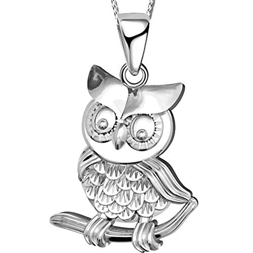 FANTASTIC NAILS COSMETIC COLLECTIONS Damen Eule Halskette mit Anhänger echt 925 Sterling Silber Vogel Uhu Mädchen Schwester Frauen K508 + Organzabeutel 45cm von FANTASTIC NAILS COSMETIC COLLECTIONS