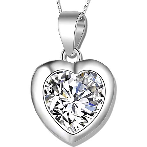 FANTASTIC NAILS COSMETIC COLLECTIONS Damen Freundin Halskette mit Herz Anhänger echt 925 Sterling Silber mit Zirkonia Herzkette Frauen (K857 Klar + Herz Organzabeutel, 45) von FANTASTIC NAILS COSMETIC COLLECTIONS