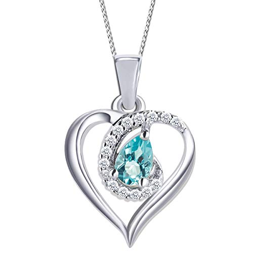 FANTASTIC NAILS COSMETIC COLLECTIONS Damen Halskette mit Anhänger 925 Sterling Silber Zirkonia echter Edelstein Herz Frauen (Türkis Apatit K919+V8, 50) von FANTASTIC NAILS COSMETIC COLLECTIONS