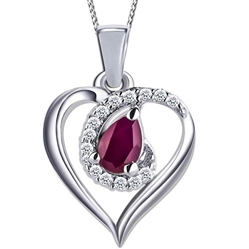FANTASTIC NAILS COSMETIC COLLECTIONS Damen Halskette mit Anhänger 925 Sterling Silber Zirkonia echter Edelstein Herz Geschenk für Damen Freundin Frauen (Rot-Pink Rubin K914+V8, 50) von FANTASTIC NAILS COSMETIC COLLECTIONS