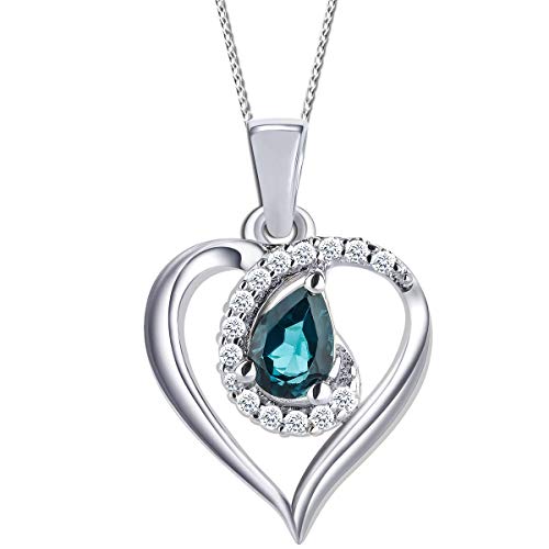 FANTASTIC NAILS COSMETIC COLLECTIONS Damen Halskette mit Anhänger 925 Sterling Silber Zirkonia echter Edelstein Herz-Kette Frauen (London Blau-Topas K918+V12, 50) von FANTASTIC NAILS COSMETIC COLLECTIONS