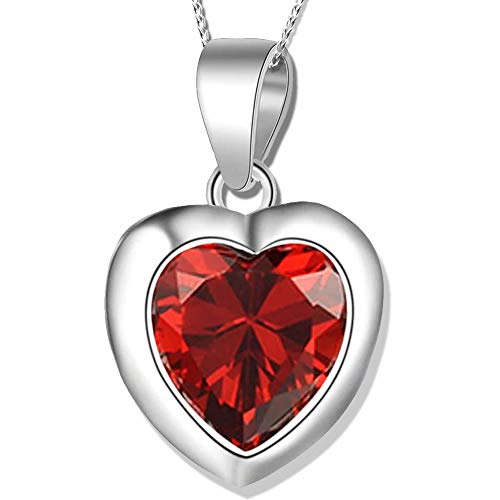 FANTASTIC NAILS COSMETIC COLLECTIONS Damen Halskette mit Herz Anhänger echt 925 Sterling Silber mit Zirkonia (K856 Rot + Herz Organzabeutel, 42) von FANTASTIC NAILS COSMETIC COLLECTIONS