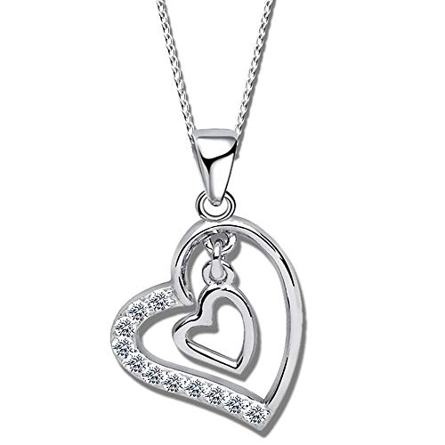 FANTASTIC NAILS COSMETIC COLLECTIONS Damen Herz Hals-Kette mit Anhänger echt 925 Sterling Silber mit Zirkonia Geschenk Idee Frauen K610 + V8 50cm von FANTASTIC NAILS COSMETIC COLLECTIONS